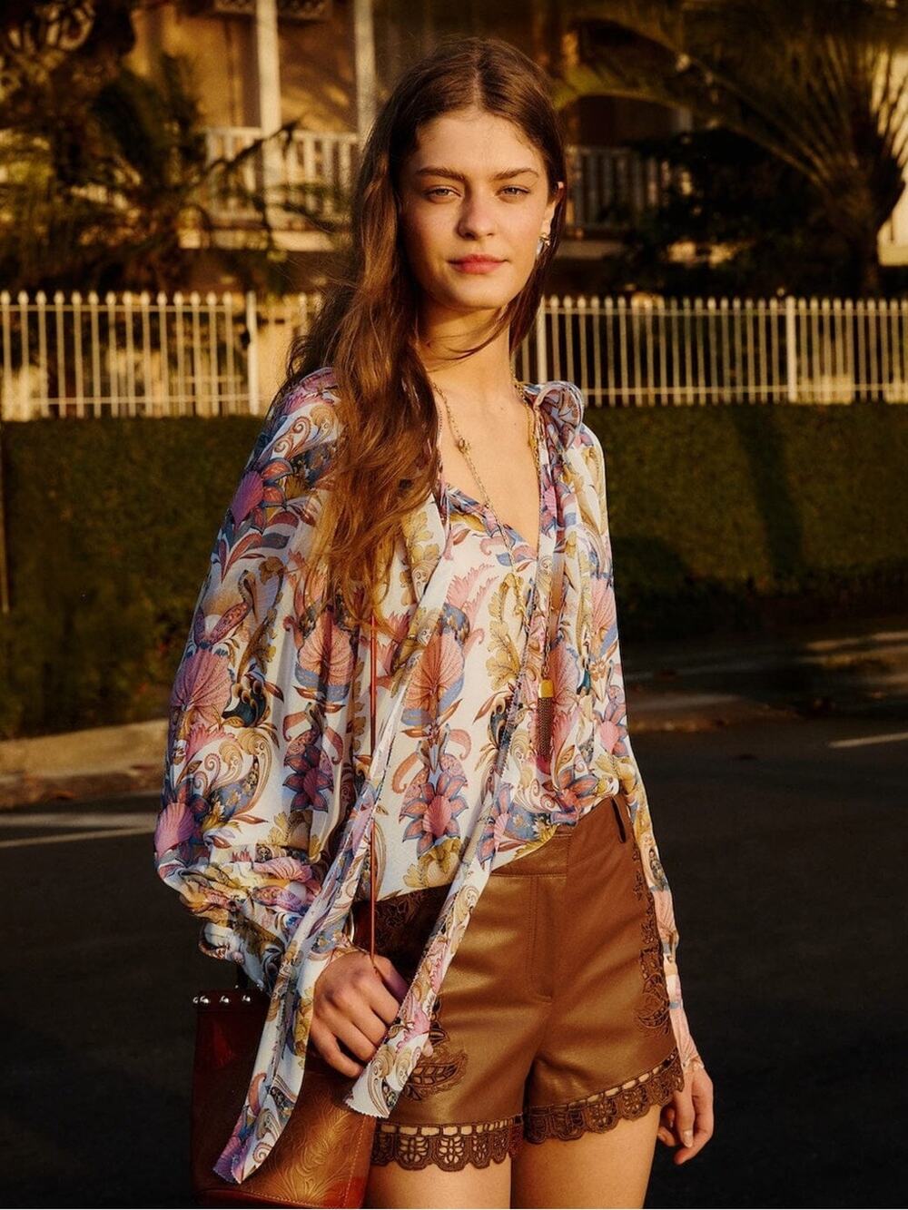 Farm Rio Off-White Sea Garden Ruffled Long Sleeve Blouse M